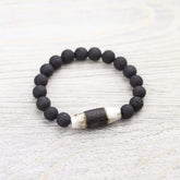 Ancient Dzi and Lava Rock Men's Bracelet