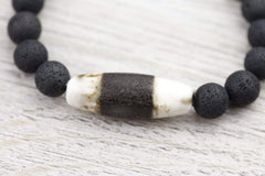 Ancient Dzi and Lava Rock Men's Bracelet