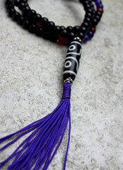 3 Eye Dzi Bead Mala with Onyx and Amethyst