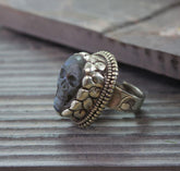 Amazing Mens Hand Carved Tibetan Skull Ring