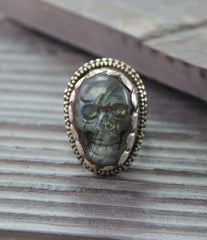 Amazing Mens Hand Carved Tibetan Skull Ring