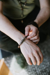 9 Eye Dzi Astrology & Petrified Wood Wrist Mala