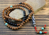 3 Eye Dzi Bead Necklace Onyx and Raktu Seed