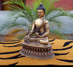 Auspicious Astamangal Carving Bronze Medicine Buddha Statue 8 inch