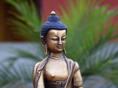 Auspicious Astamangal Carving Bronze Medicine Buddha Statue 8 inch