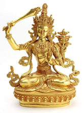 9 Inch Gold Plated Manjushri Statue