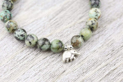 African Turquoise and Sterling Elephant Wrist Mala