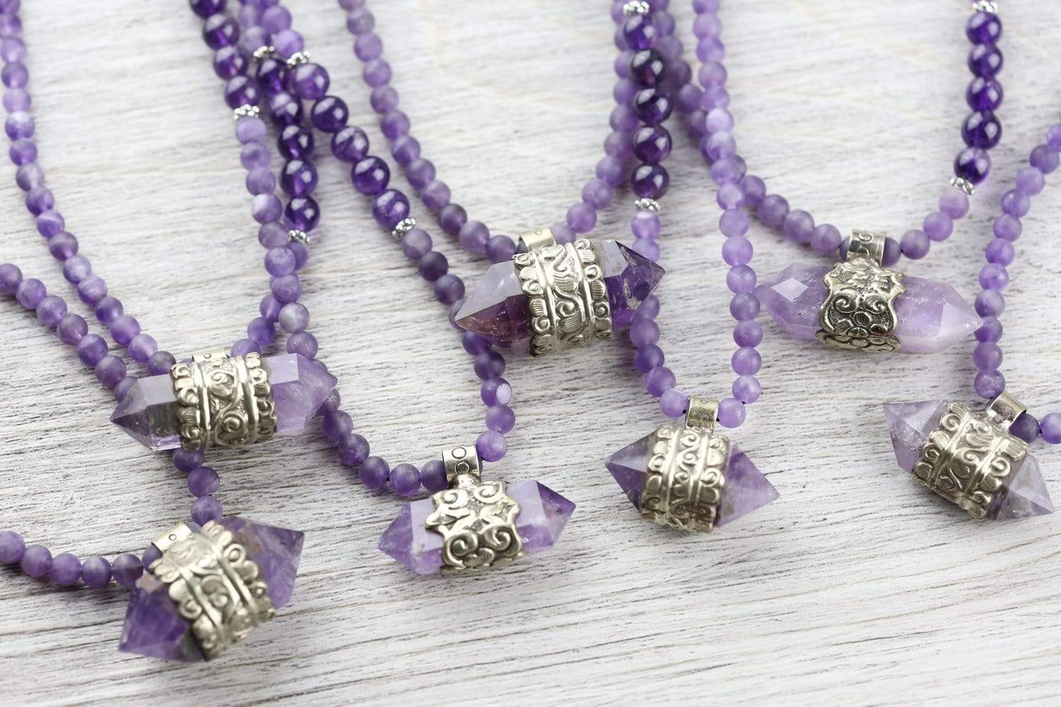 Amethyst Hexagonal Gemstone Mala