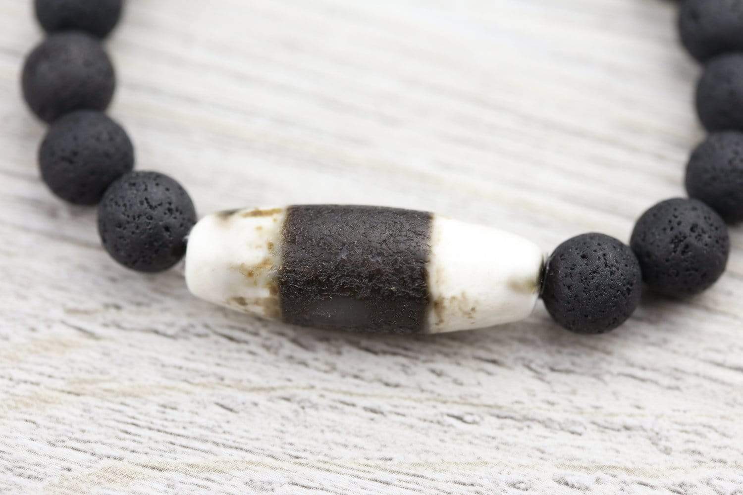 Ancient Dzi and Lava Rock Men's Bracelet