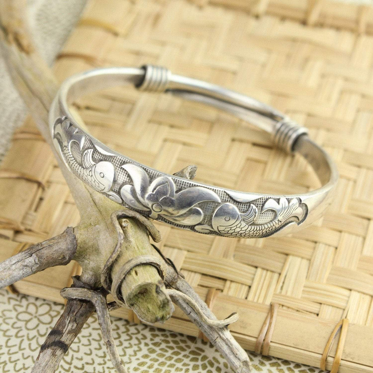 Auspicious Fish and Lotus Bracelet