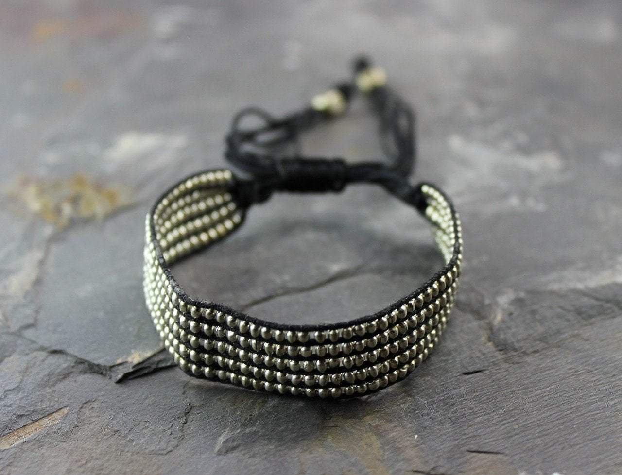 Adjustable Silver Beaded Band Bracelet
