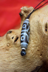 Agate 3-Eyed Vertical Dzi Bead Necklace