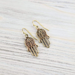 Auspicious Brass Hamsa Earrings