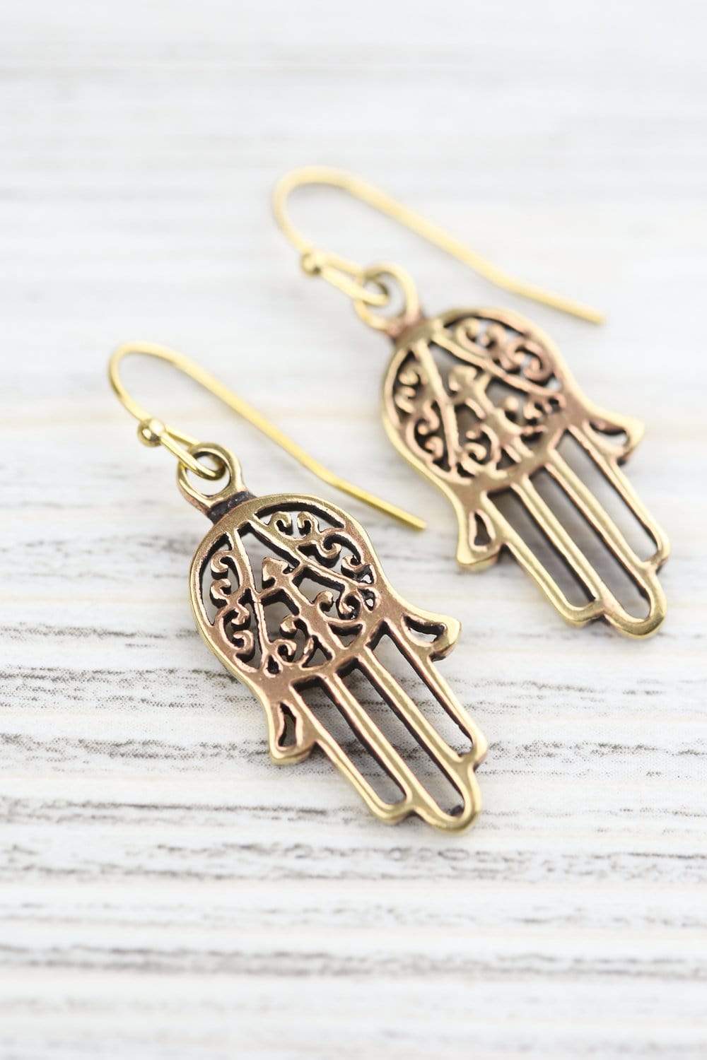 Auspicious Brass Hamsa Earrings