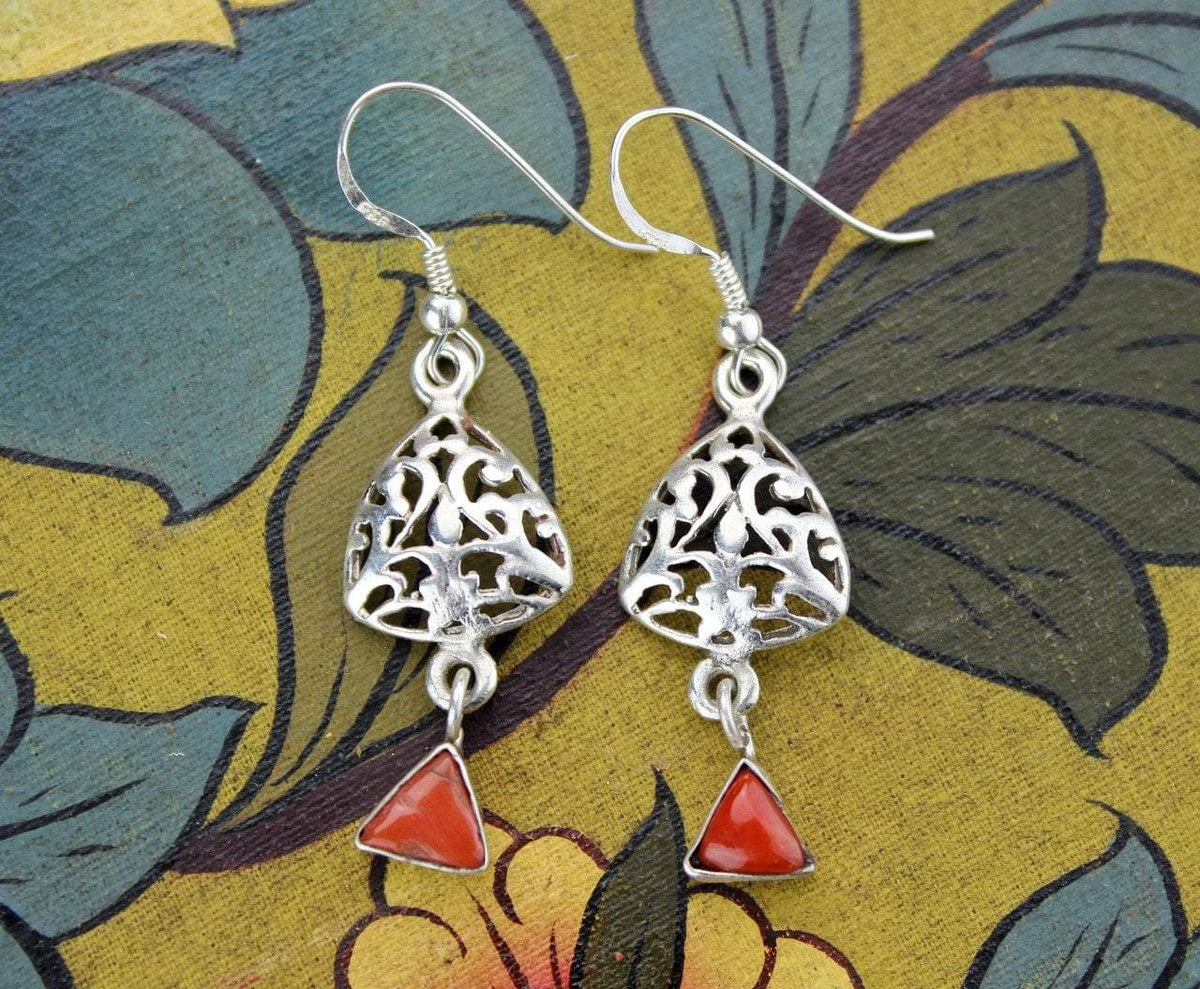 2 Tier Sterling Silver and Coral Earrings