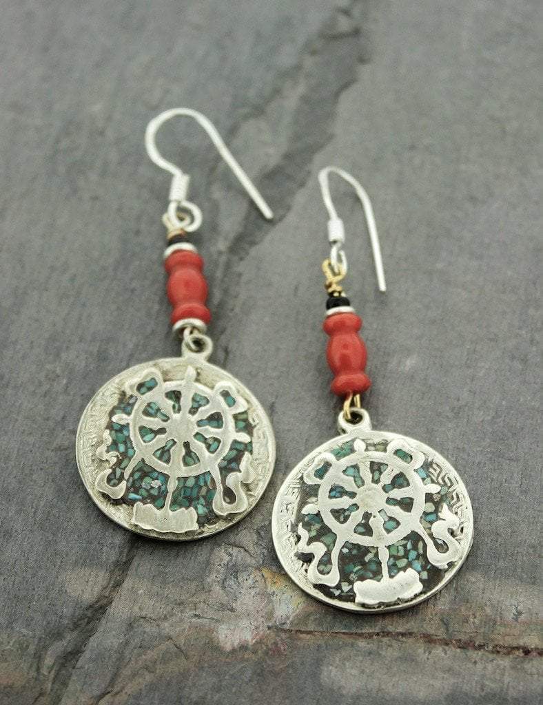 Amazing Tibetan Dharmachakra Earrings