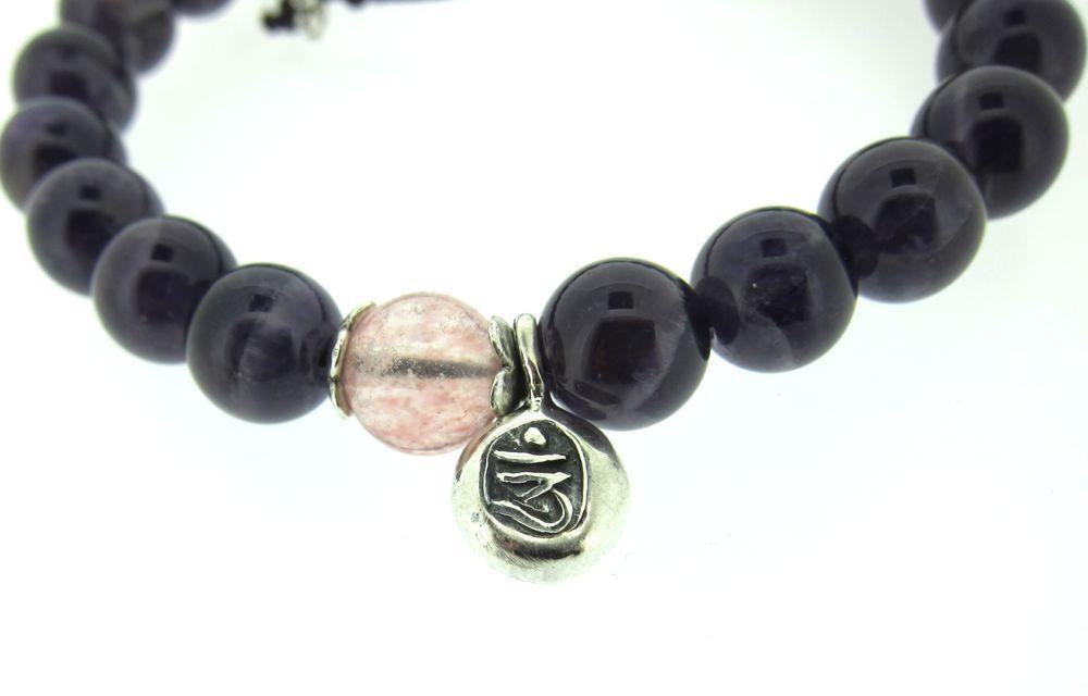Adjustable Amethyst Wrist Mala with Rose Quartz and Om