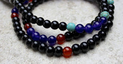 3 Eye Dzi Bead Mala with Onyx and Amethyst