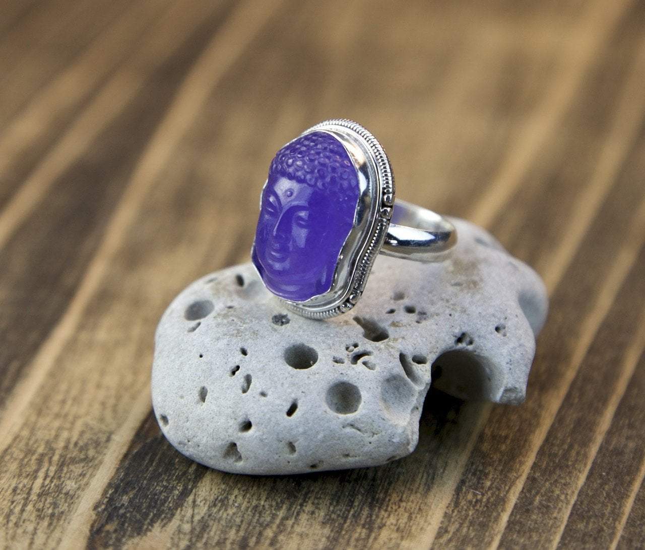Amethyst Buddha Head Ring