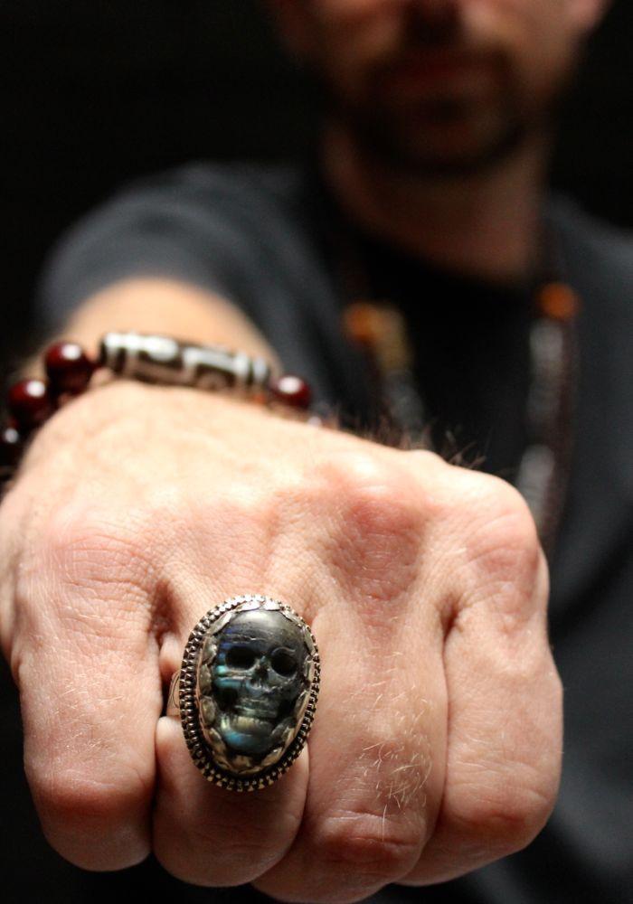 Amazing Mens Hand Carved Tibetan Skull Ring