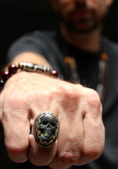 Amazing Mens Hand Carved Tibetan Skull Ring
