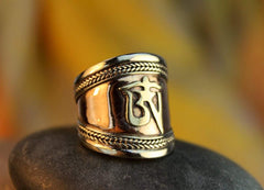 Adjustable Copper and Brass Om Mani Ring