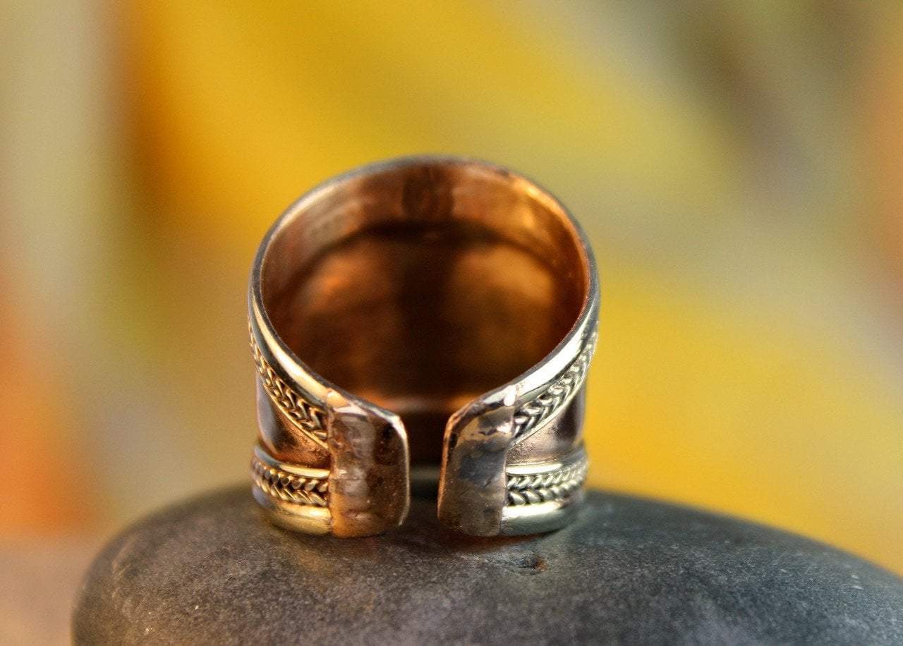 Adjustable Copper and Brass Om Mani Ring