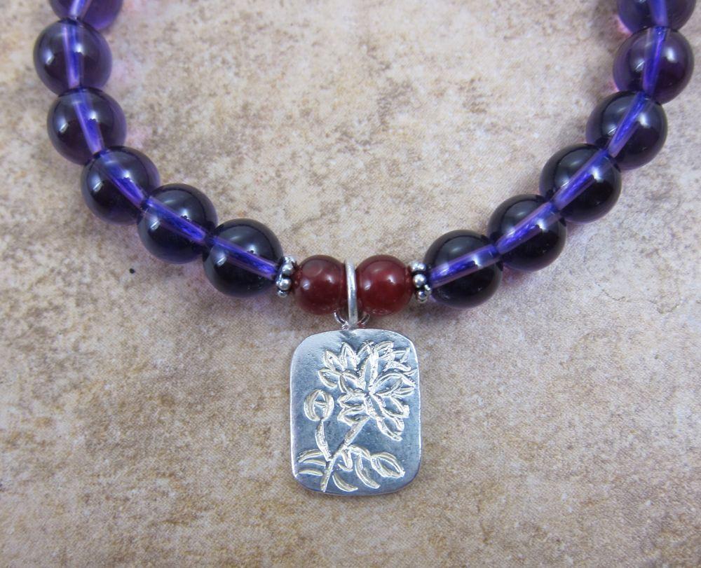 Amethyst and Lotus Wrist Mala