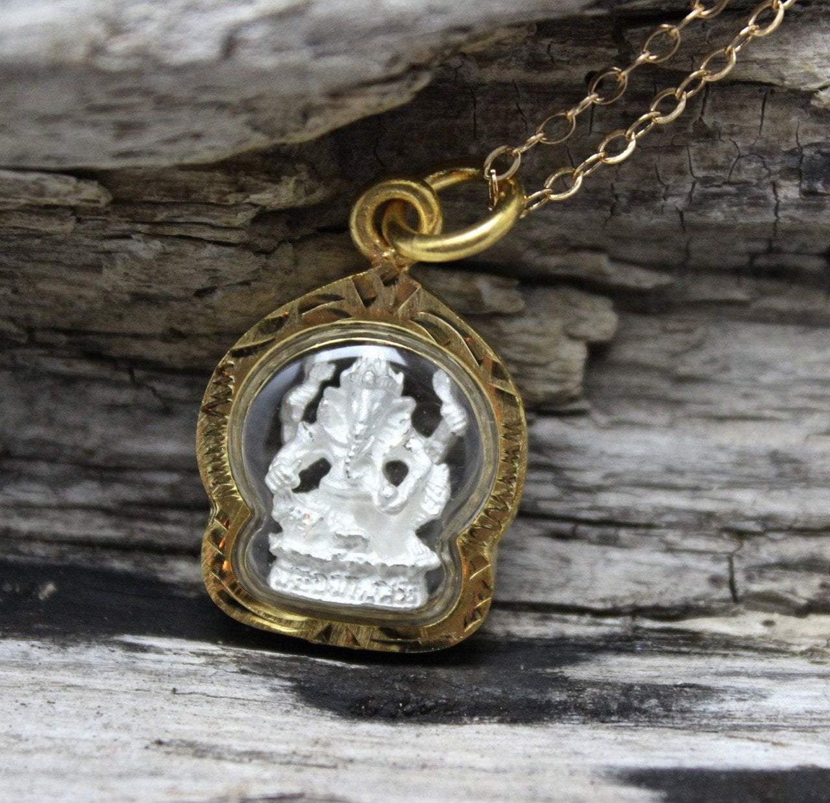 1 Inch White and Gold Ganesh Amulet