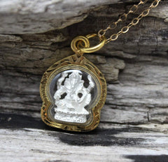 1 Inch White and Gold Ganesh Amulet
