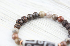 9 Eye Dzi Astrology & Petrified Wood Wrist Mala