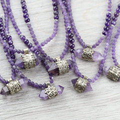 Amethyst Hexagonal Gemstone Mala