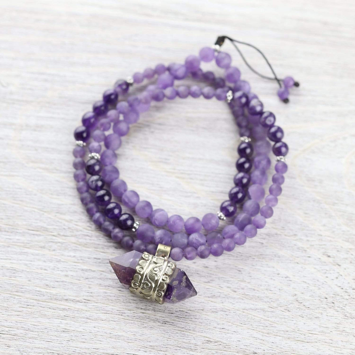 Amethyst Hexagonal Gemstone Mala