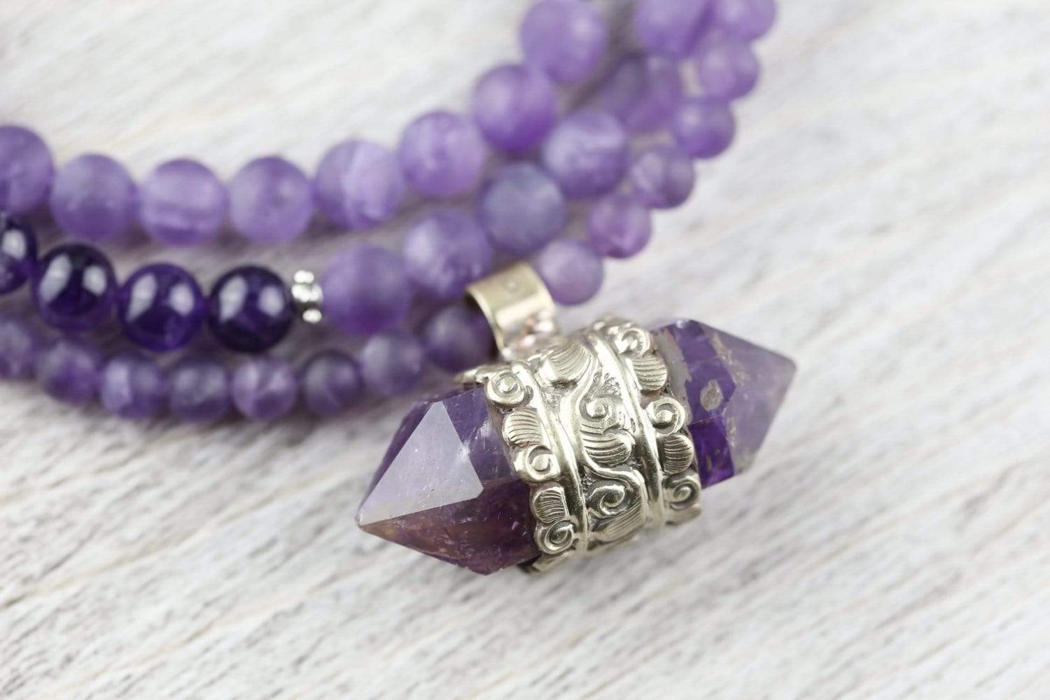 Amethyst Hexagonal Gemstone Mala