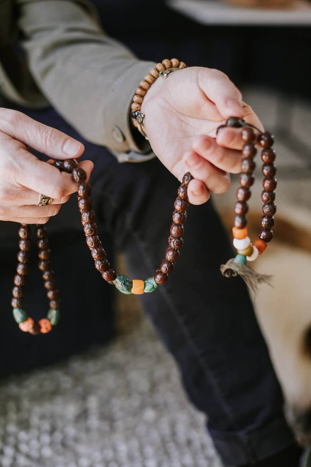 Antique Rudraksha and Stone Nomad Mala