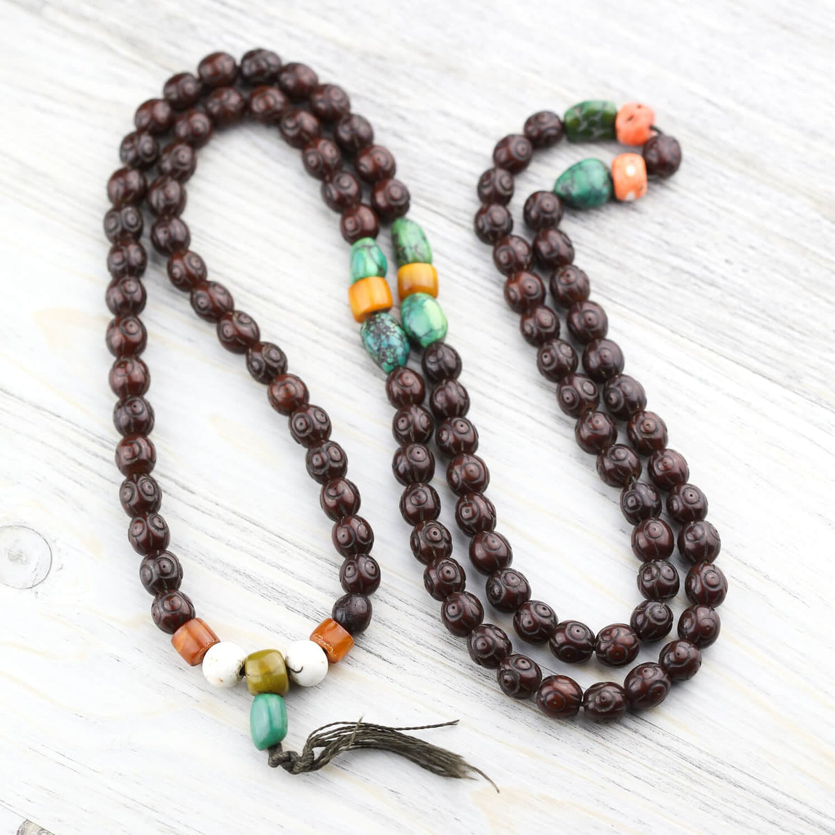 Antique Rudraksha and Stone Nomad Mala