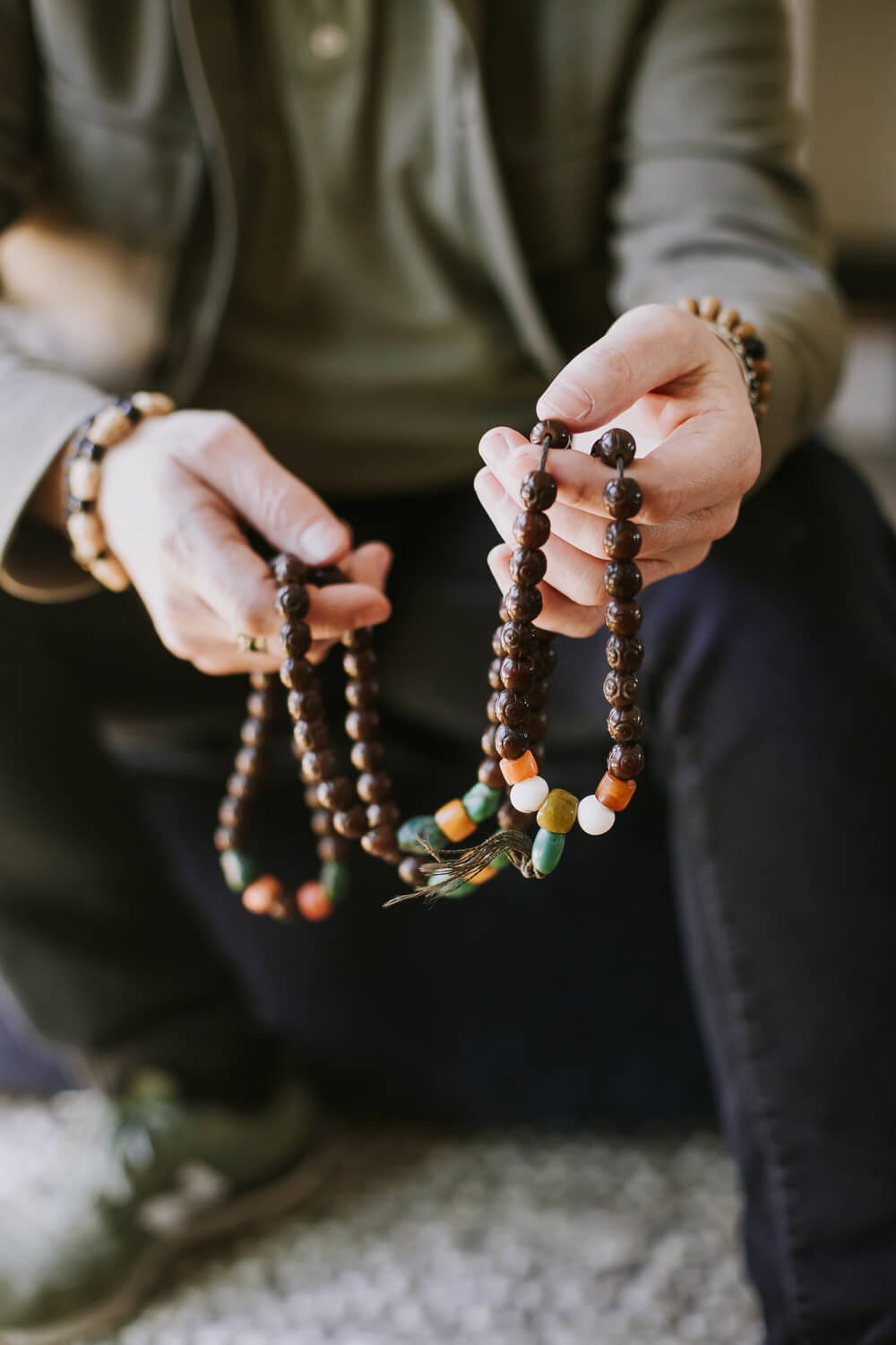 Antique Rudraksha and Stone Nomad Mala