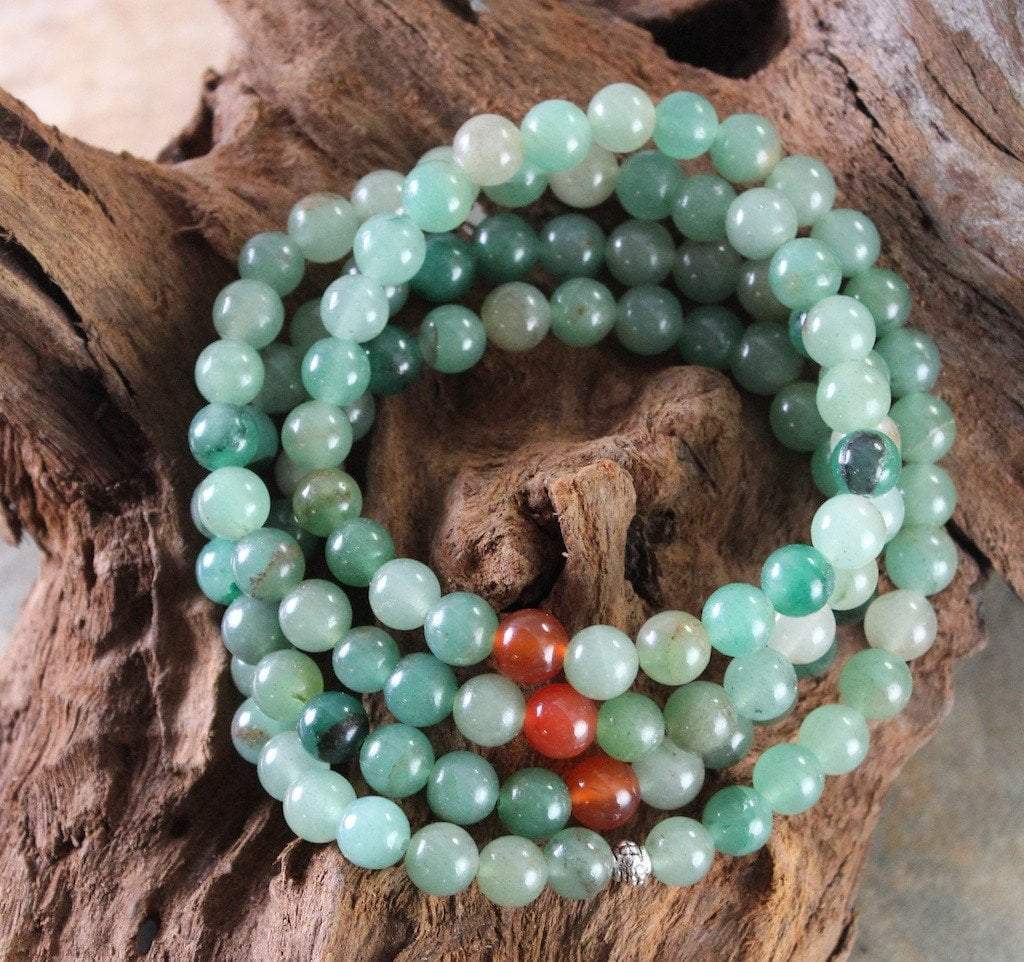 Aventurine 108 Mala with Carnelian