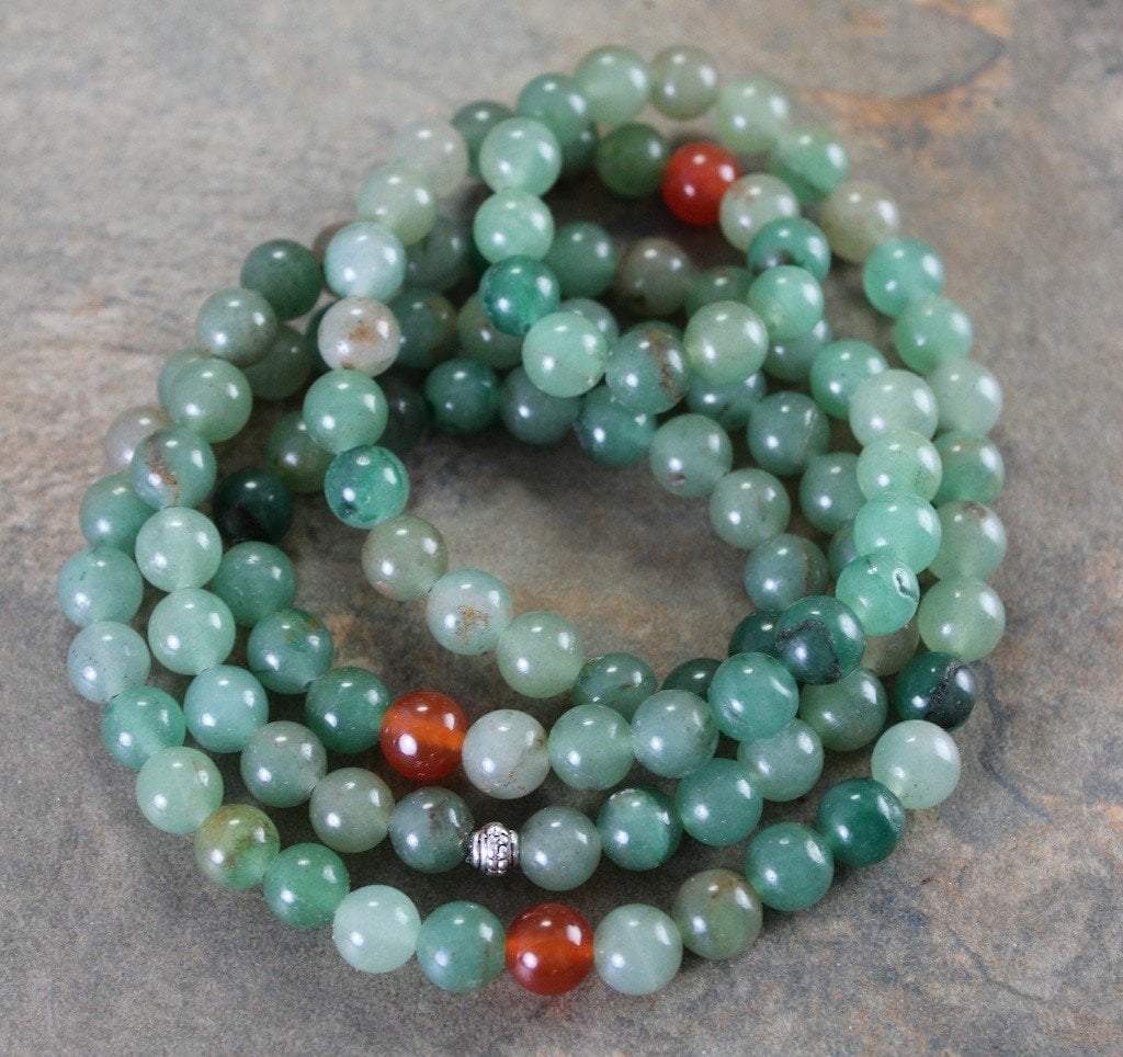 Aventurine 108 Mala with Carnelian