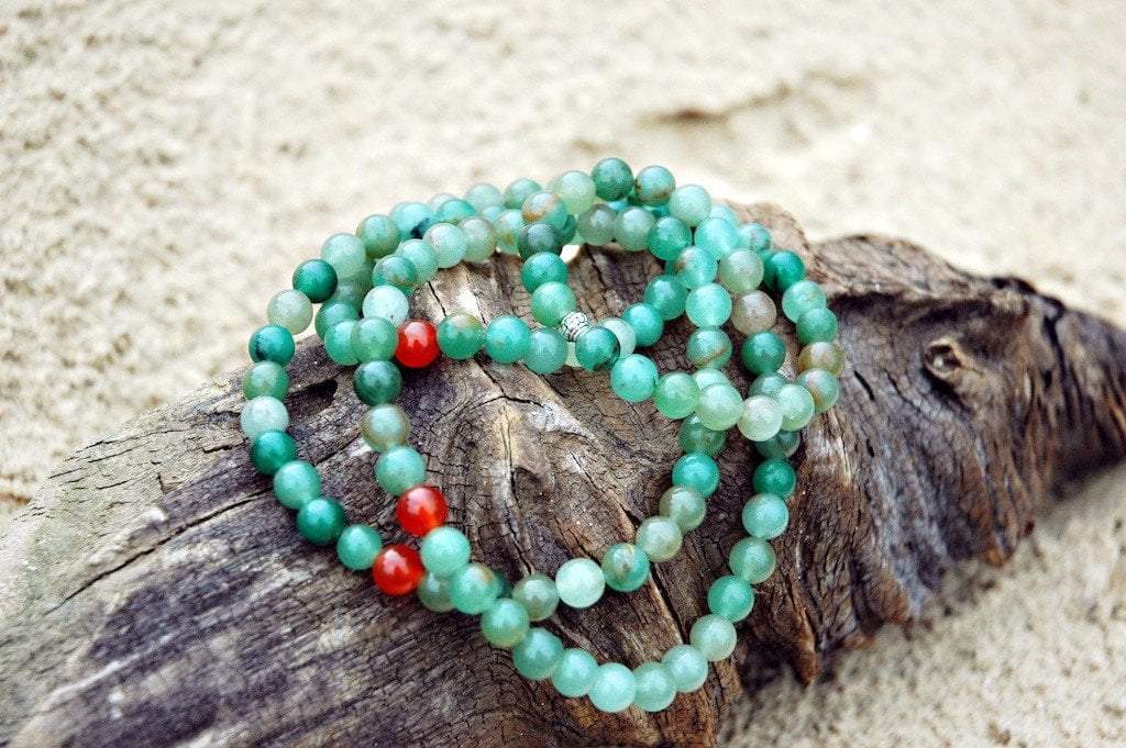 Aventurine 108 Mala with Carnelian