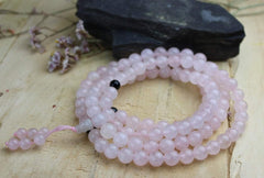 108 Bead Rose Quartz Mala with Onyx Spacers