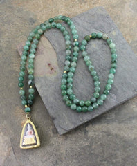 Aventurine and Gold Buddha Mala