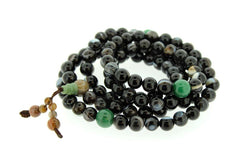 Astonishing Striped Agate and Jade Tibetan Mala