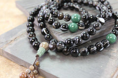 Astonishing Striped Agate and Jade Tibetan Mala