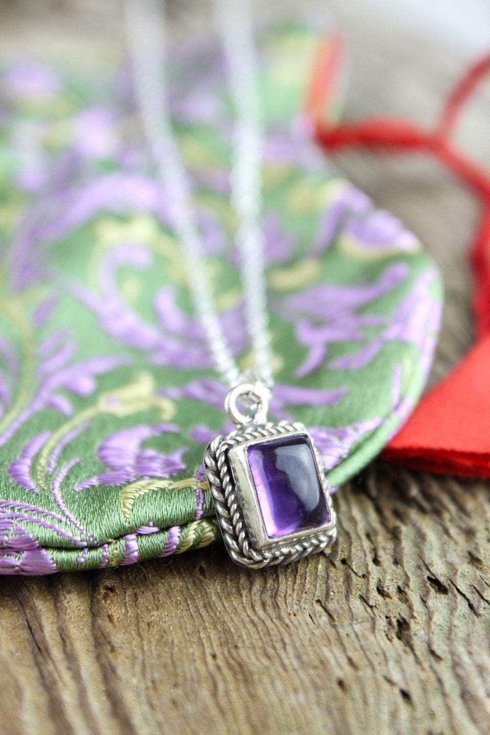 Amethyst Charm Necklace with Mala Gift Bag