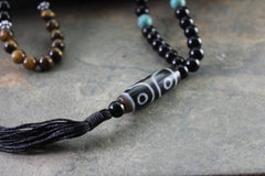 3 Eye Dzi Beads Necklace with Tiger Eye and Turquoise
