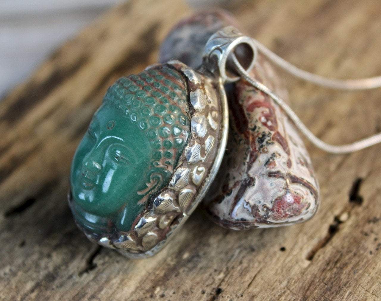 Aventurine Carved Buddha Head Pendant