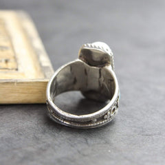 Agate Dzi Ring with Turquoise Accents