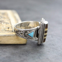 Agate Dzi Ring with Turquoise Accents