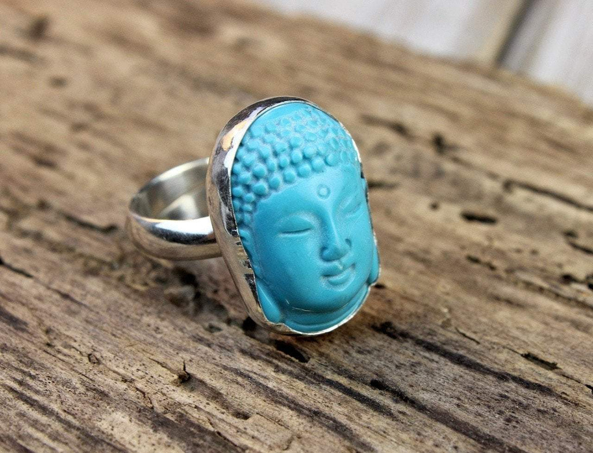 Adjustable Turquoise Buddha Ring